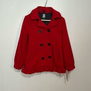 NWT Scarlet red ruffle pea coat size 14 by S Rothchild it is washable